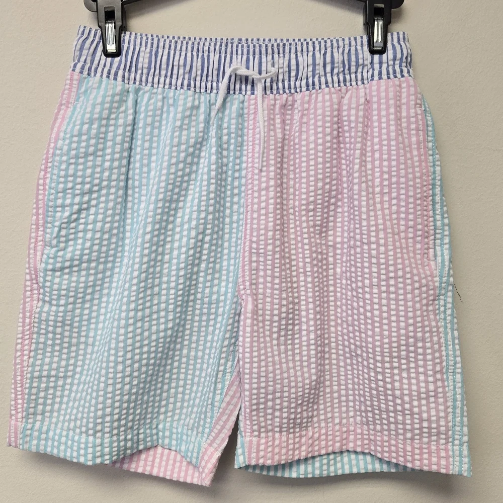Crewcuts J. Crew seersucker swim trunk Blue Pink Turquoise 14